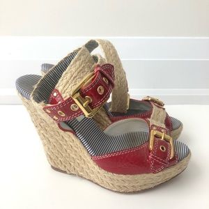 DSQAURED Red Patent espadrille wedge size 7